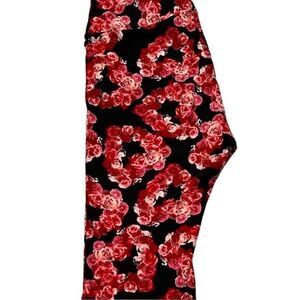 Vintage LuLaRoe Valentine’s Day Black Pink Floral Rose Hearts Leggings OS